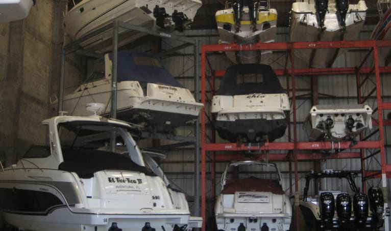 Indoor dry boat storage at Sunset Harbour Marina
